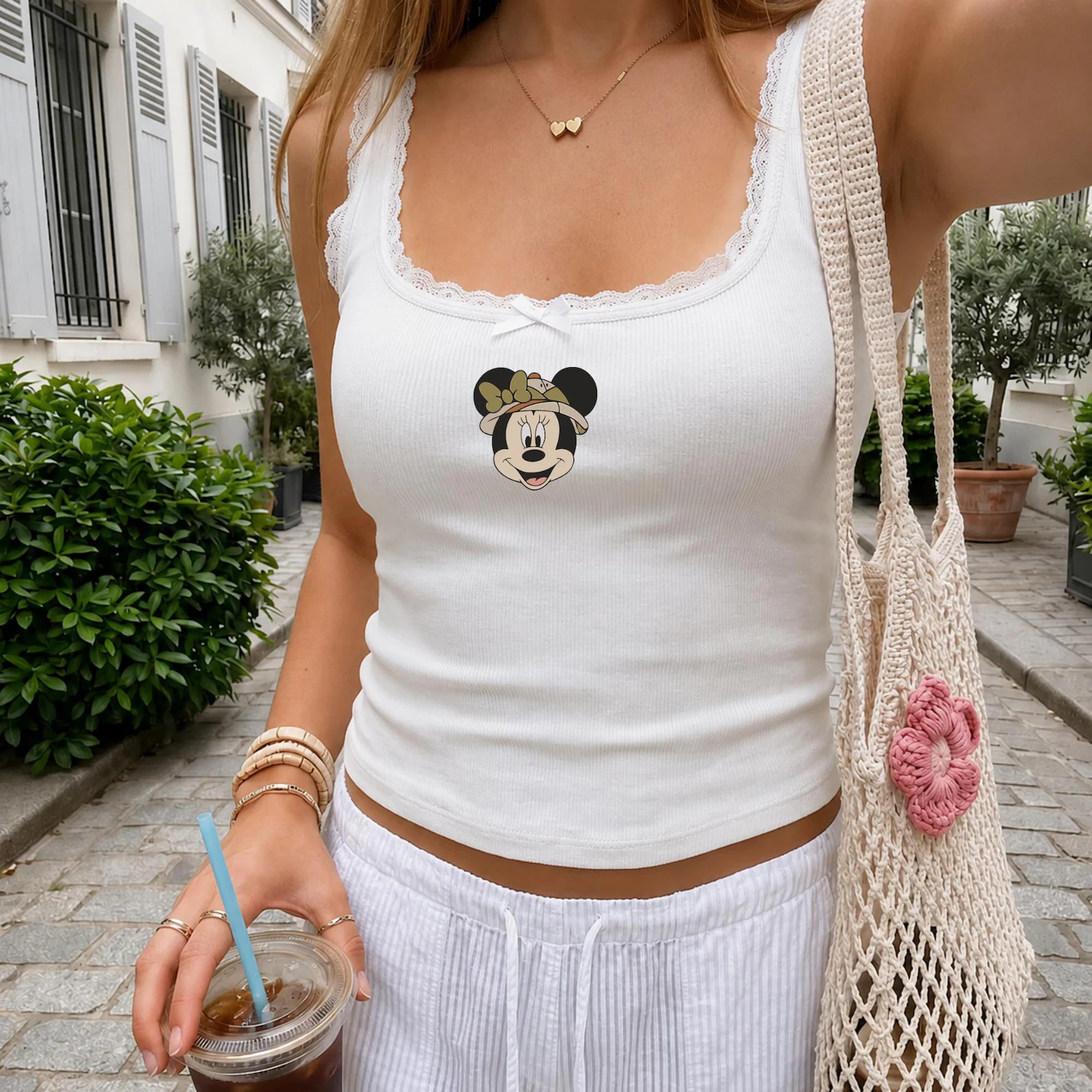 Embroidered Safari Mickey and Friends Lace Trim Tank Top, Retro Disney Ribbed Tank Top, Animal Ki... | Etsy (Global)