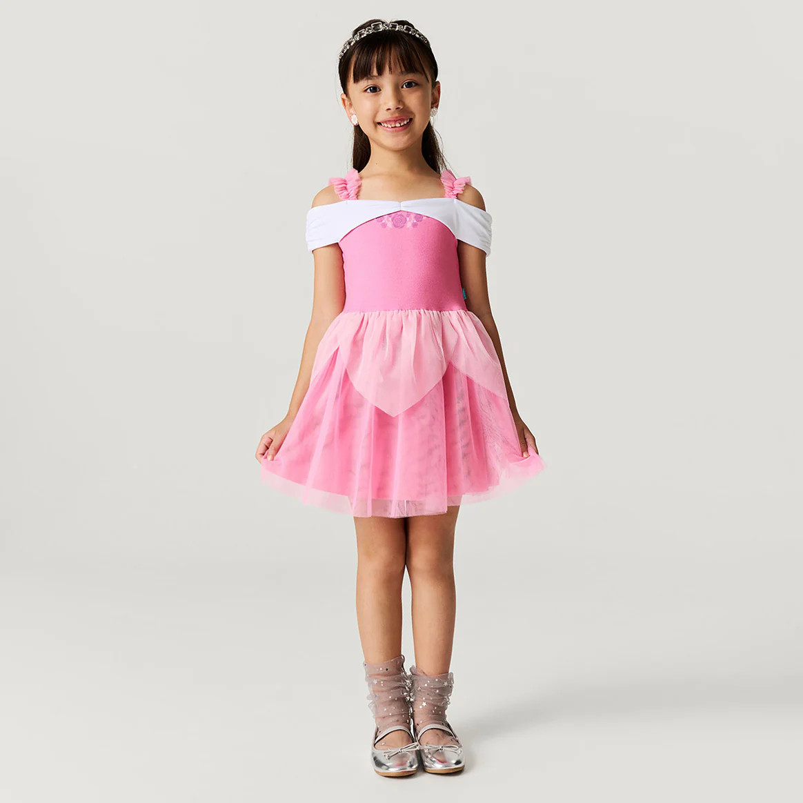 Princess Pink Off-the-shoulder Disney Sleeping Beauty Aurora Tulle Dress | Posh Peanut® | Posh Peanut