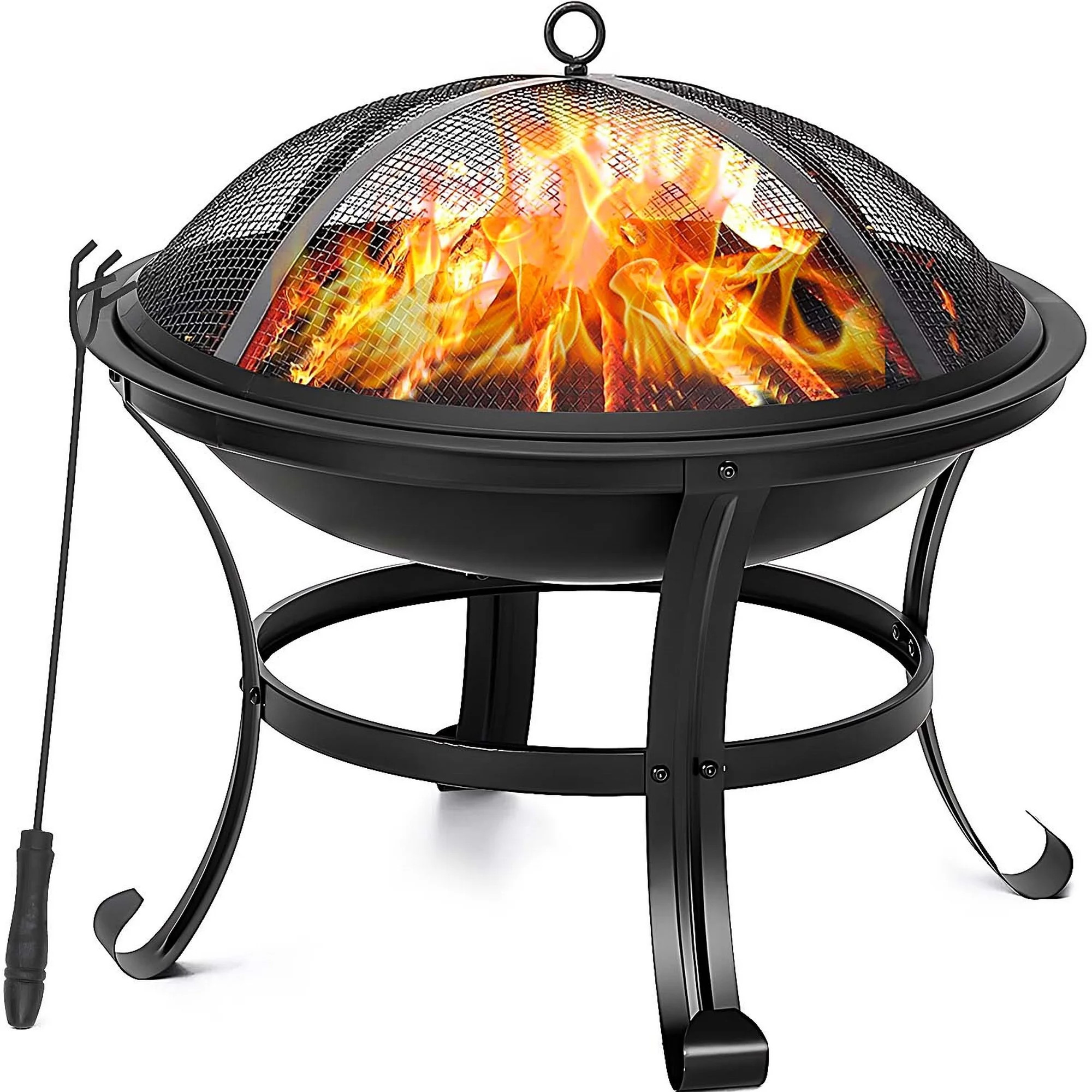 Segmart 22" Round Fire Pit, Curved Iron Outdoor Wood Burning Fire Pit Patio Decoration with Spark... | Walmart (US)