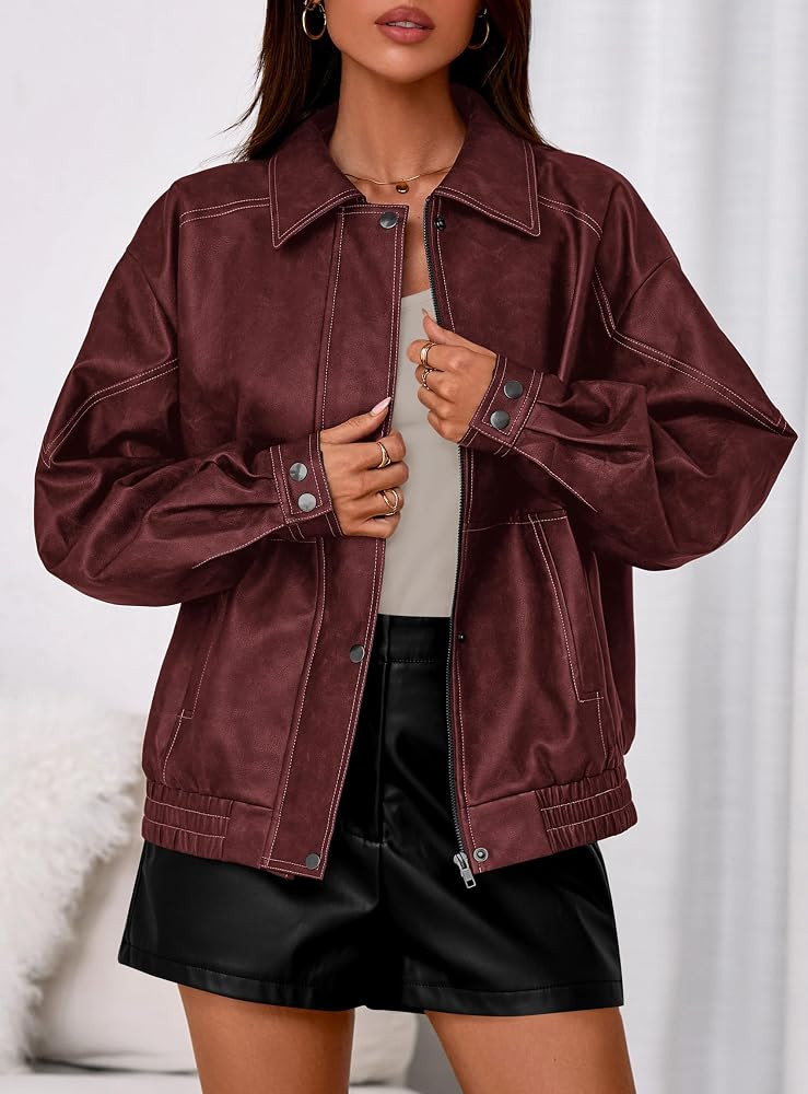 Motorcycle Bomber Fall Jackets Trendy, Fashion Going Out Outfits, Travel, Winter Clothes, Zip Up ... | Amazon (US)