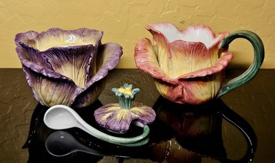 Vintage FITZ &FLOYD 1995 Tulip Creamer Purple Cabbage Sugar Bowl Spoon Ceramic | eBay US