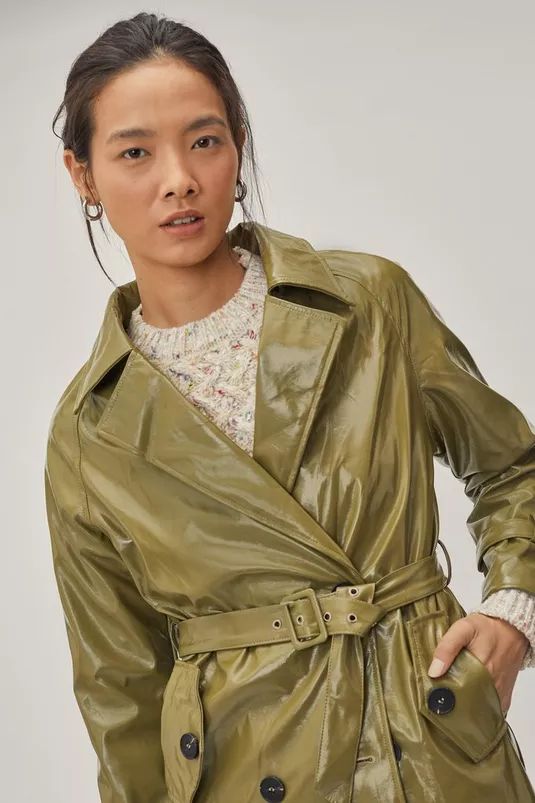 Faux Leather Vinyl Belted Trench Coat | Nasty Gal (US)