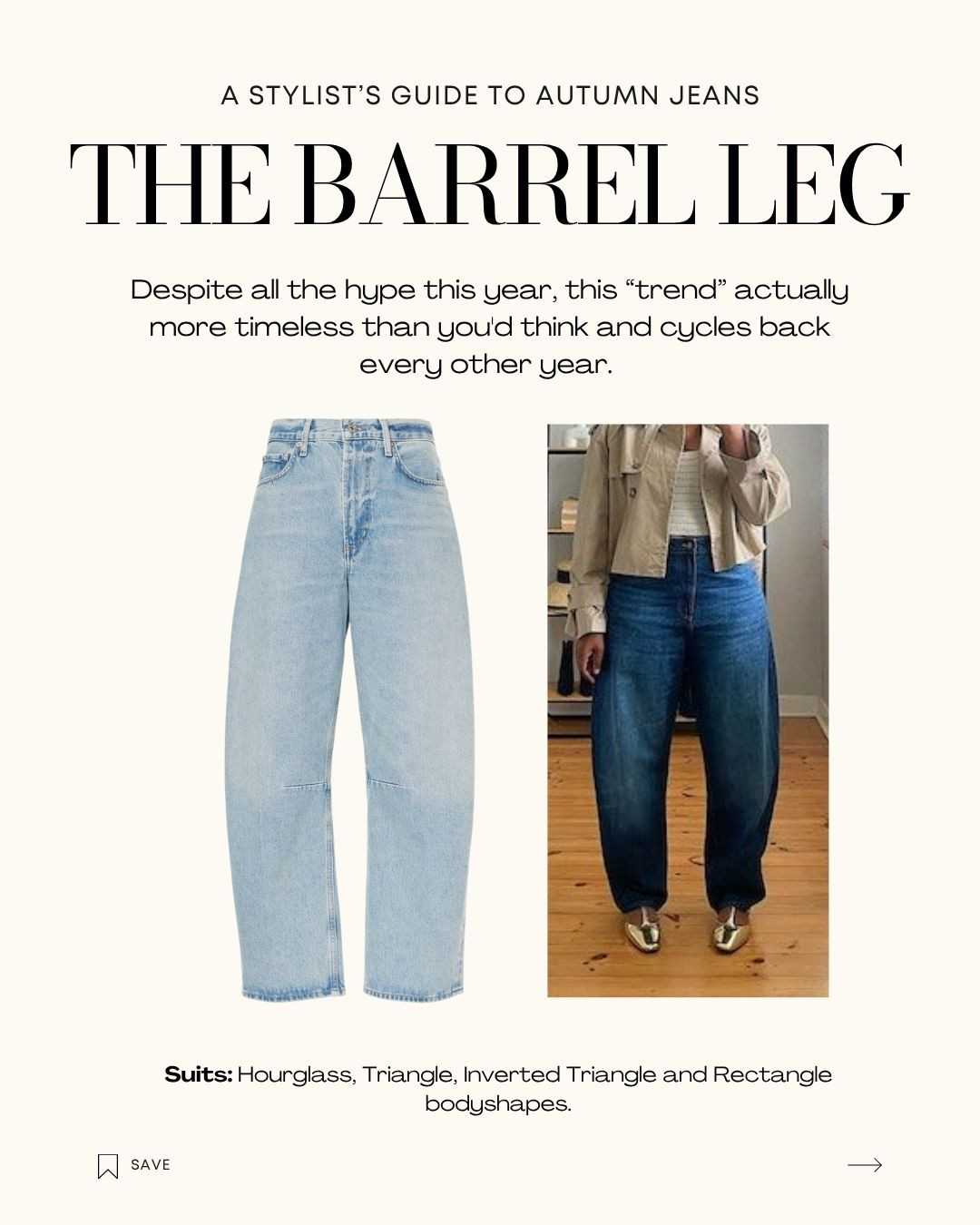 THE BARREL LEG

Despite all the hype this year, this “trend” actually more timeless than you'd think and cycles back every other year.

Suits: Hourglass, Triangle, Inverted Triangle and Rectangle body shapes. 

 

#LTKaustralia #LTKjeans #LTKautumn