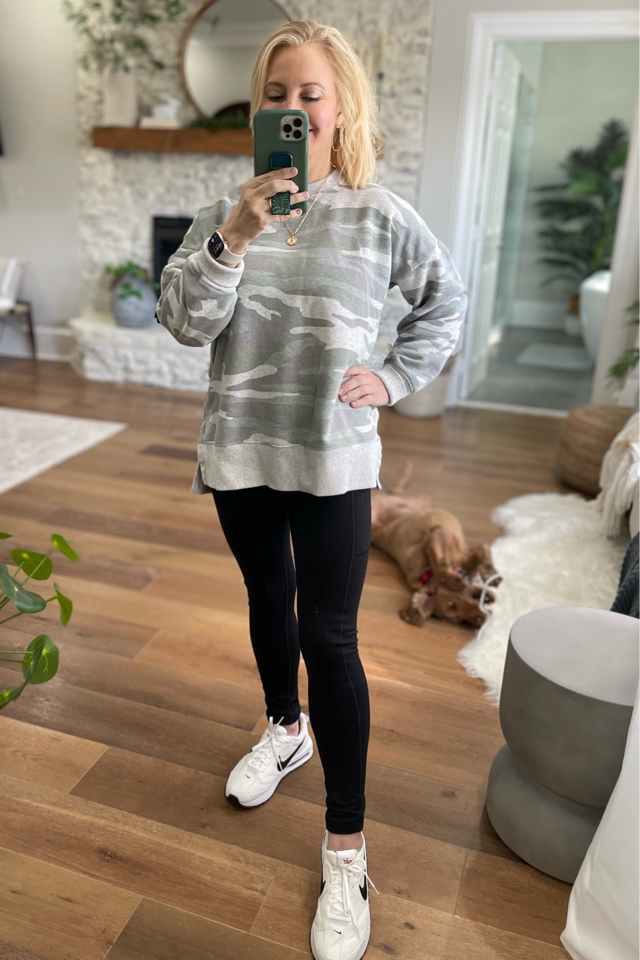Dog walking outfit. Sweatshirt is Aerie but I can’t find it to link, so linking similar. Nike Air Max Dawn, size 8, leggings size Small. 
#amazon #amazonfinds #founditonamazon #amazonfashion #nike #nikes #neutral #ltkfashion 

#LTKshoecrush #LTKsalealert #LTKunder50