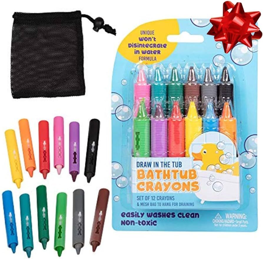 Bath Crayons Super Set - Set of 12 Draw in the Tub Colors with Bathtub Storage Mesh Bag -Non-Toxi... | Amazon (US)