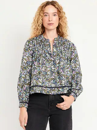 Button-Down Cropped Pintuck Shirt | Old Navy (US)