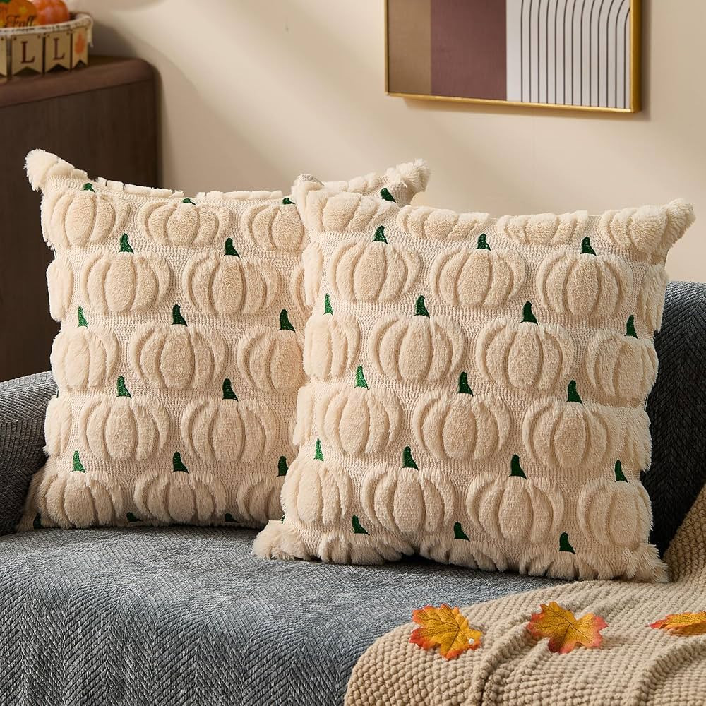 DFXSZ Fall Pillow Covers 18x18 Set of 2 Fall Decorations Beige Green Pumpkin Throw Pillow Cases S... | Amazon (US)