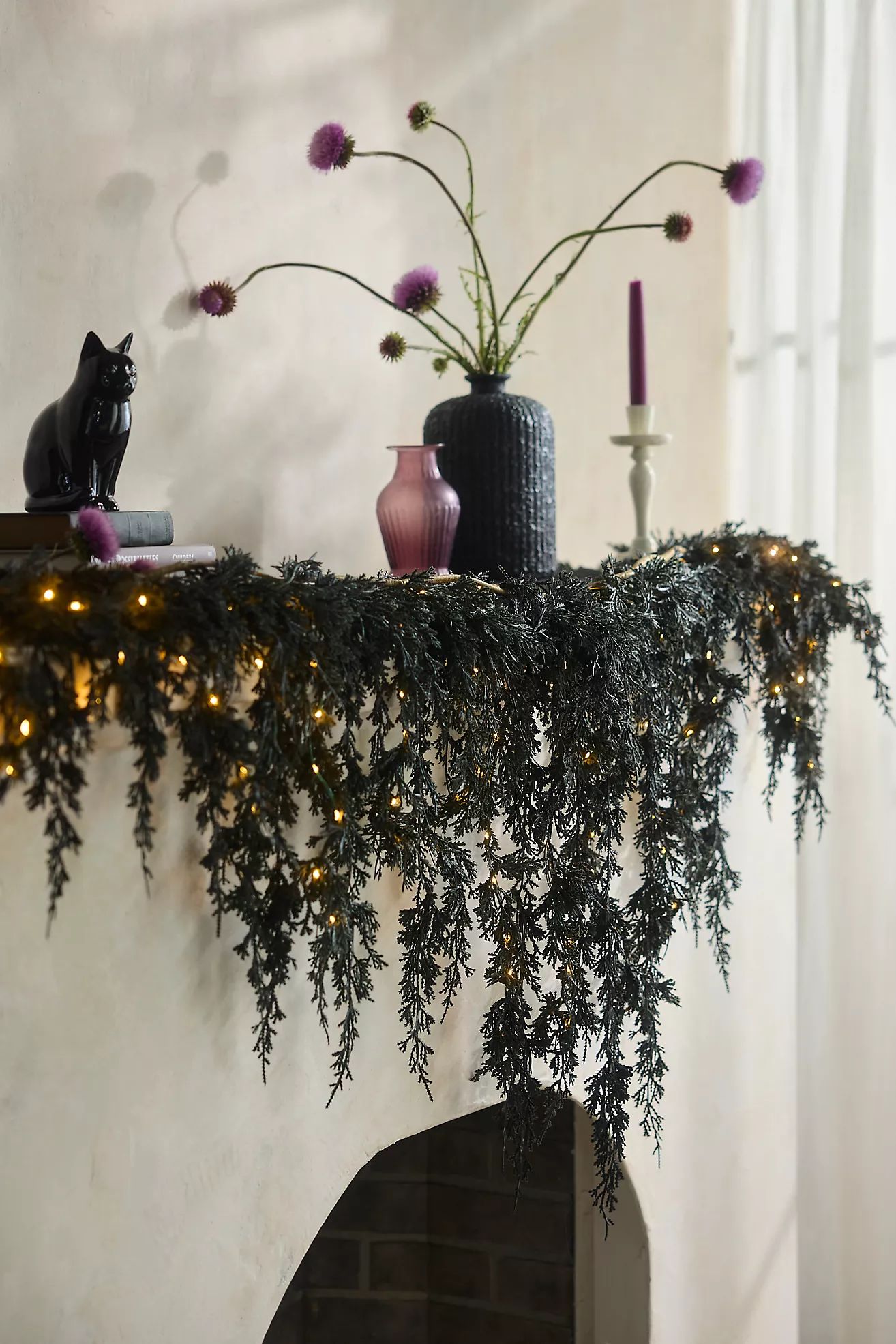 LED Cascading Black Boughs Garland | Anthropologie (US)