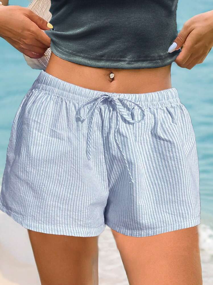 SHEIN EZwear Women's Striped Low-Rise Shorts For Summer Vacation Beach | SHEIN