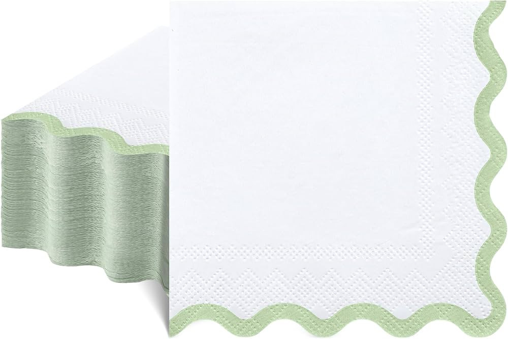 80 Pcs Sage Green and White Napkins, 3 Ply Scalloped Napkins 5 x 5 Inch | Amazon (US)