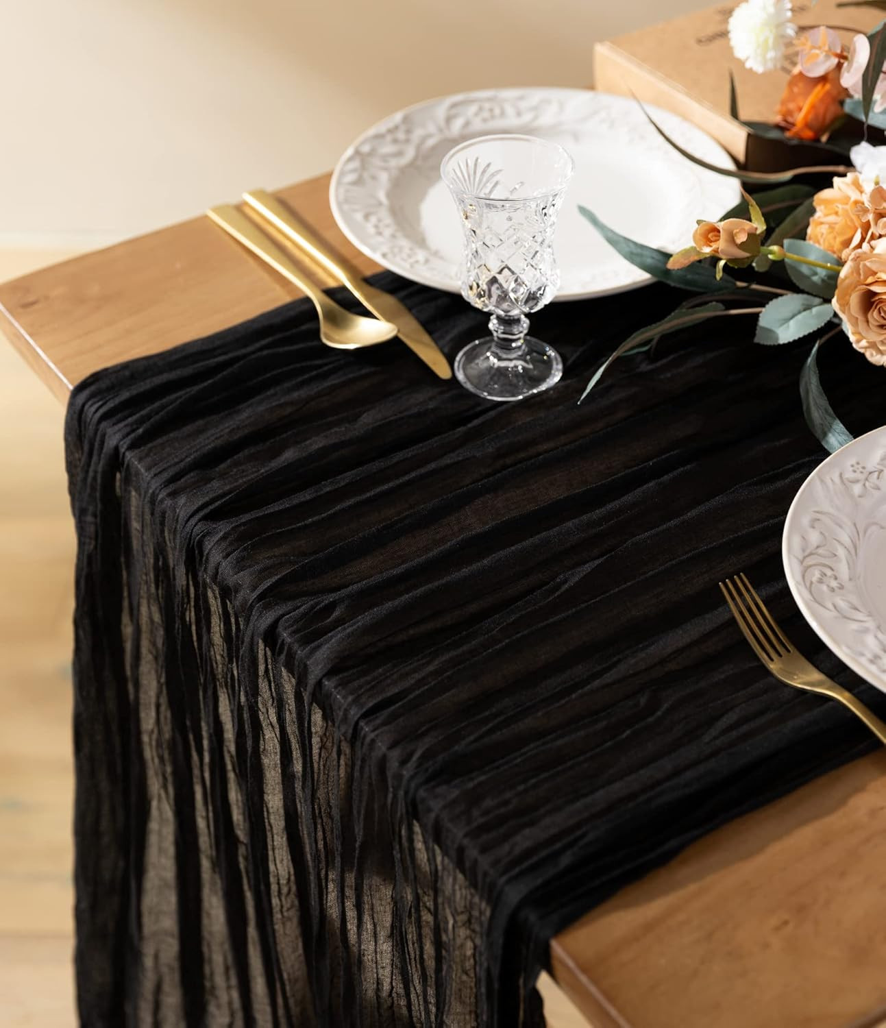 Vitalizart Cheesecloth Table Runner Black 35 x 120 Inches Gauze Tablecloth 10Ft Boho Rustic Decor... | Amazon (US)