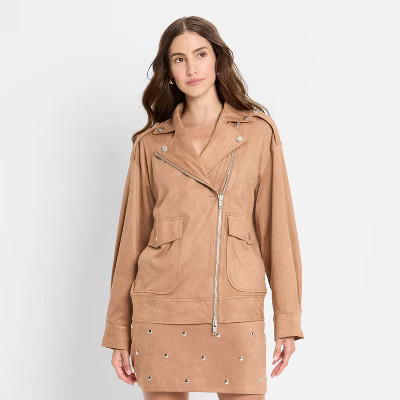 Women's Suede Relaxed Moto Jacket - Future Collective Brown S | Target