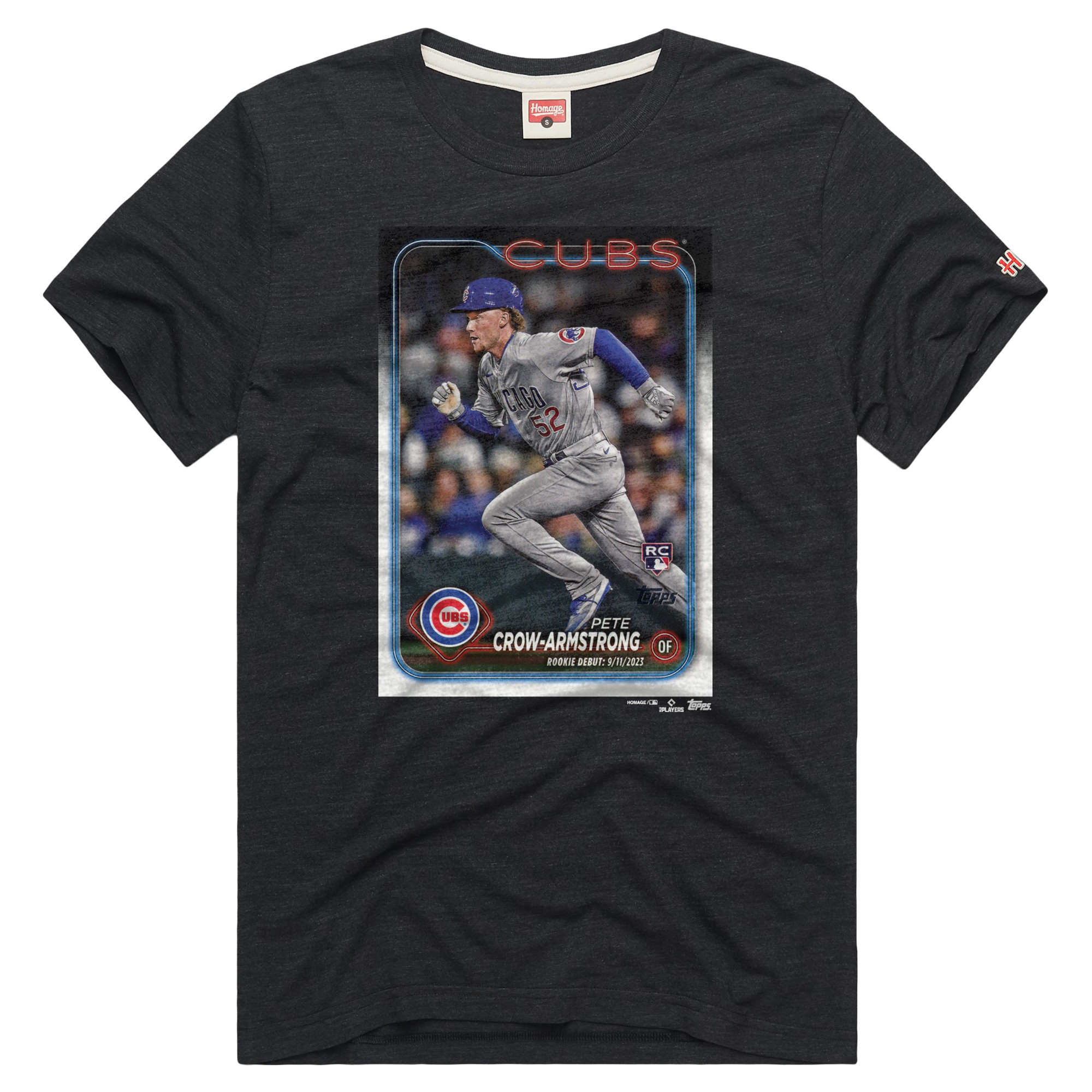 Men's Homage Pete Crow-Armstrong Charcoal Chicago Cubs Topps Baseball Card Tri-Blend T-Shirt | Fanatics