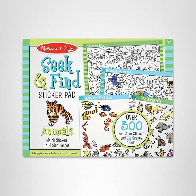 Melissa & Doug Seek and Find Sticker Pad, Animals (400+ Stickers, 14 Scenes to Color) Search and ... | Amazon (US)