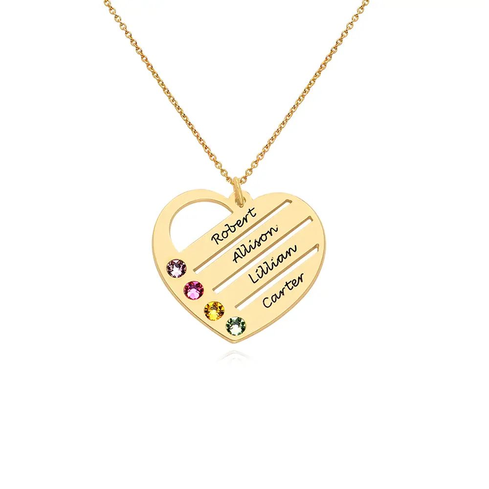 Terry Birthstone Heart Necklace with Engraved Names in 14k Gold | MYKA