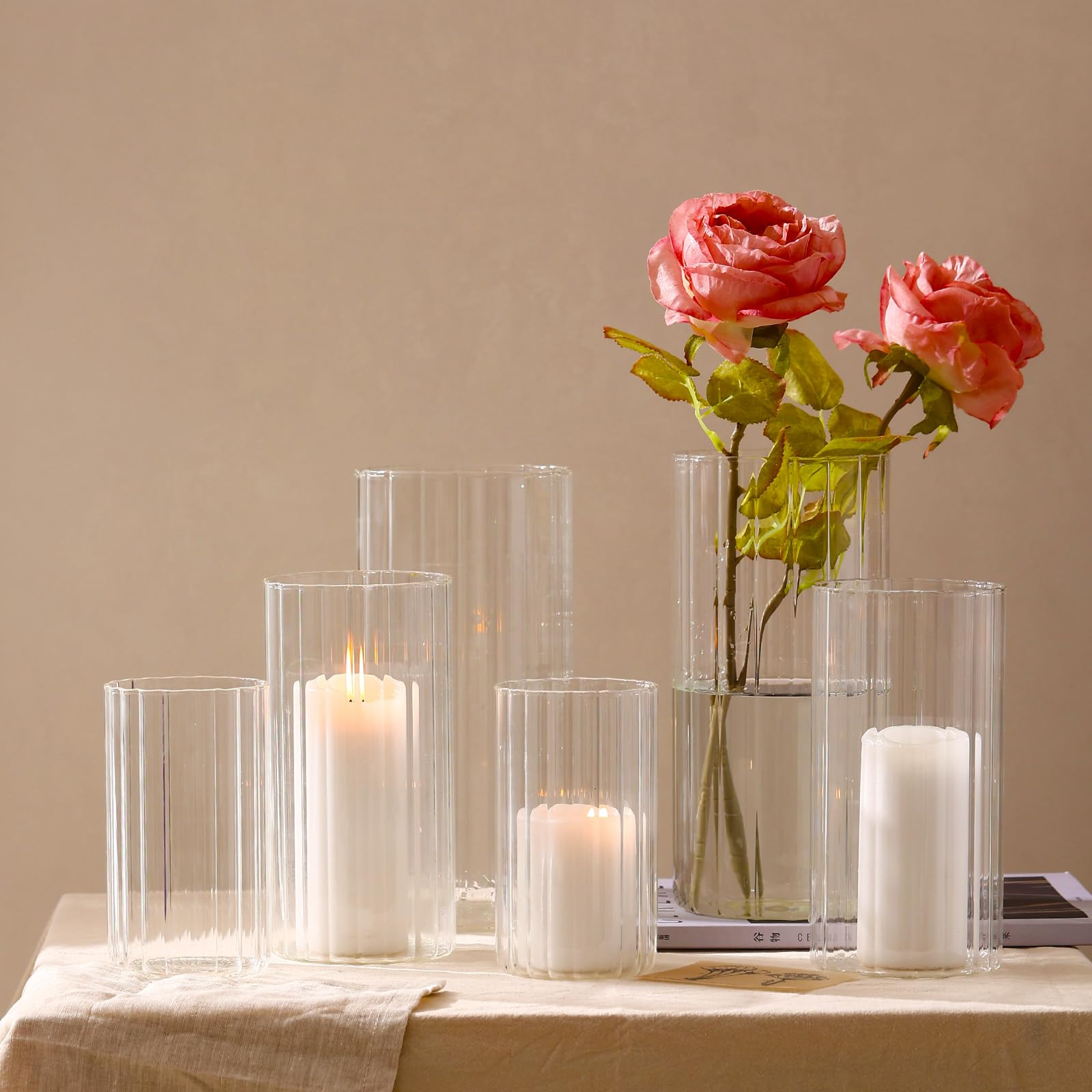 PHOSPHOR 6 PCS Ribbed Glass Candle Holder, Cylinder Candle Holders for Pillar Candles, Clear Glas... | Amazon (US)