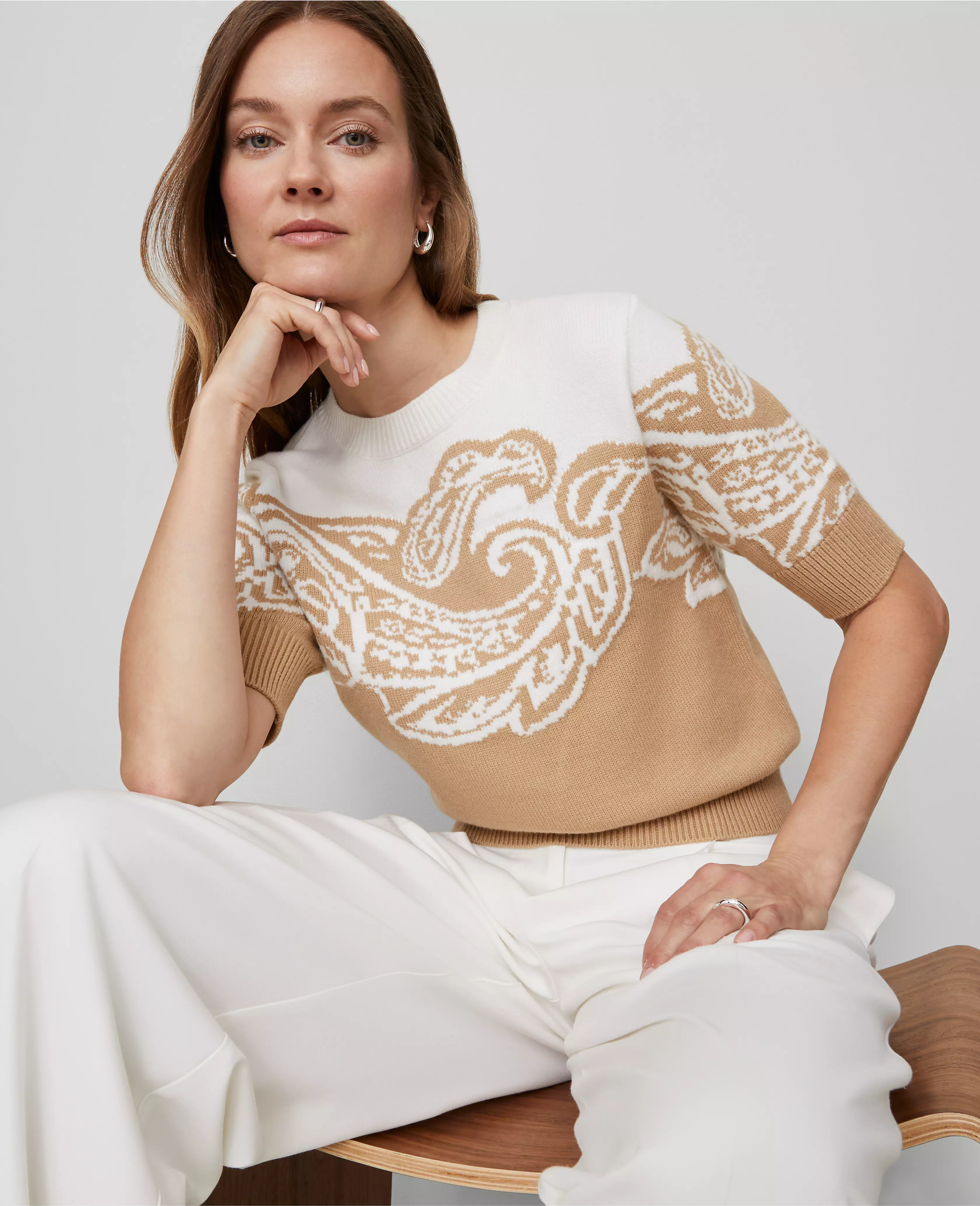 Petite Paisley Jacquard Sweater | Ann Taylor