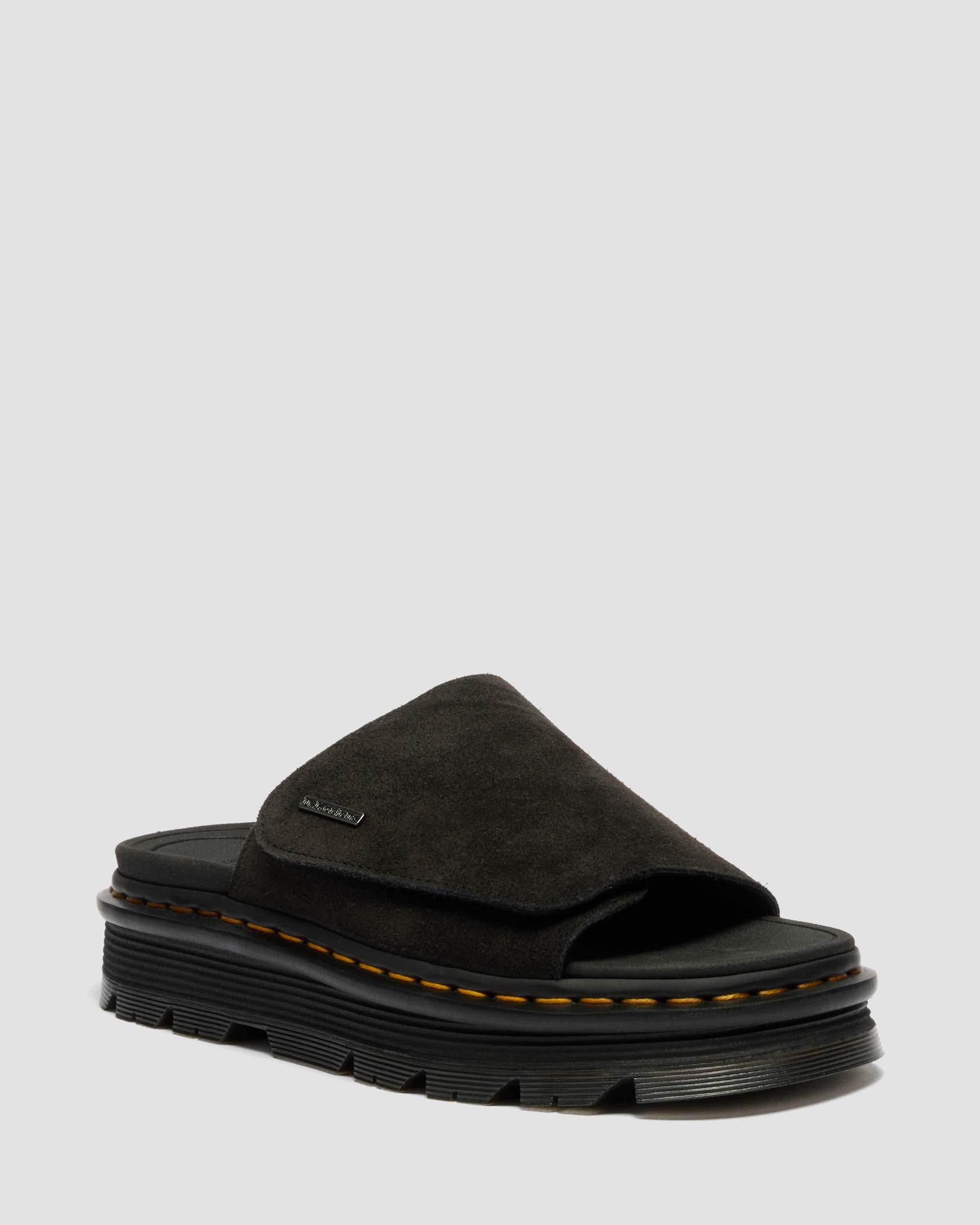 Zebzag Suede Platform Slides in Black | Dr. Martens | Dr. Martens