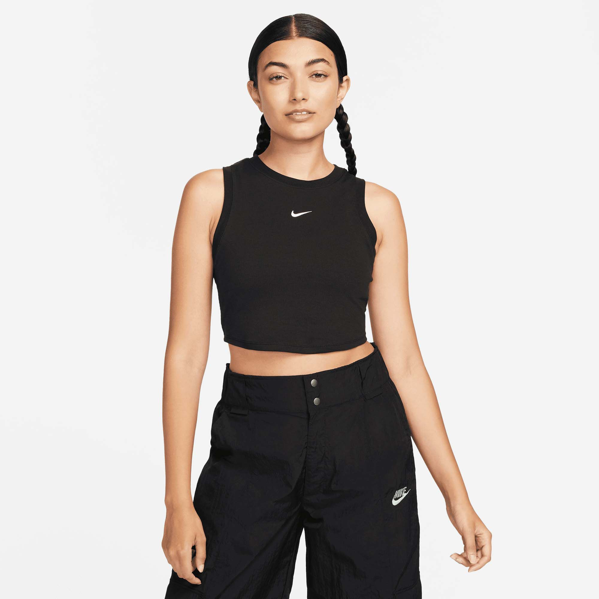 Nike Women's Sportswear Chill Knit Tight Cropped Mini-Rib Tank Top, Large, Black | DICK'S Sporting Goods