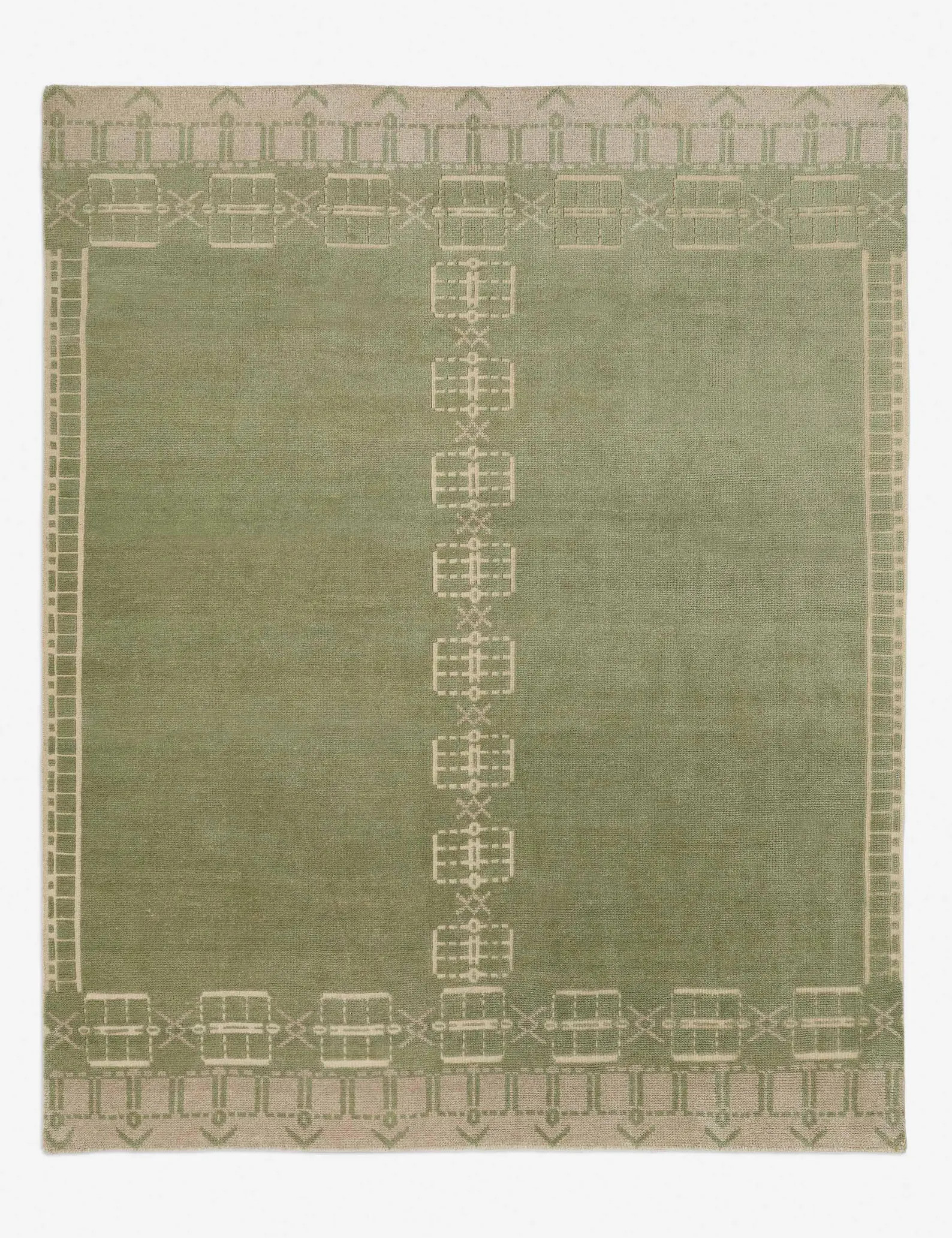 Hand Knotted Sage Green Wool Rug | Geometric Border Handmade Area Rug | Modern Minimalist Neutral... | Etsy (US)