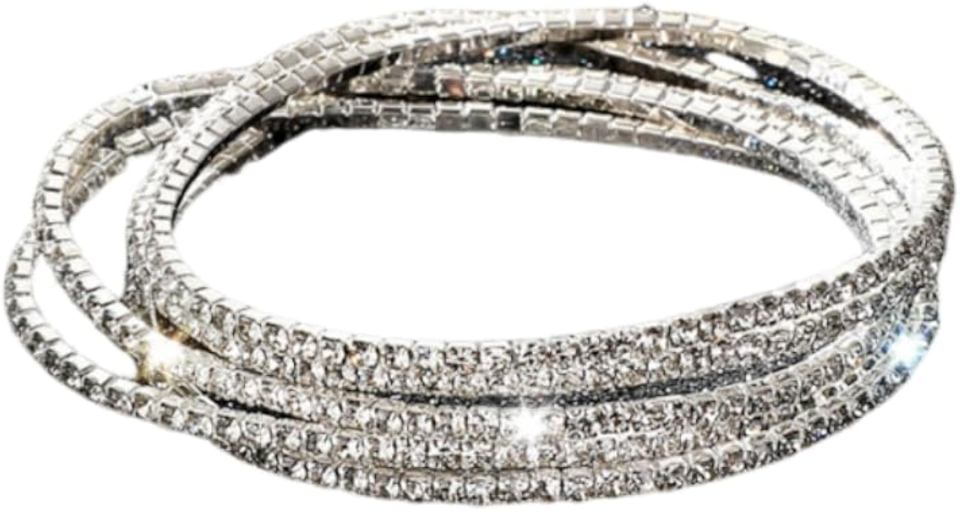 DATOA 10Pcs Sparkling Rhinestone Stretch Tennis Bracelets Set Fashion Stackable Crystal Elastic B... | Amazon (US)