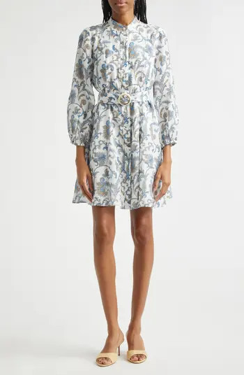 Kumar Long Sleeve Floral Paisley Linen & Silk Dress | Nordstrom