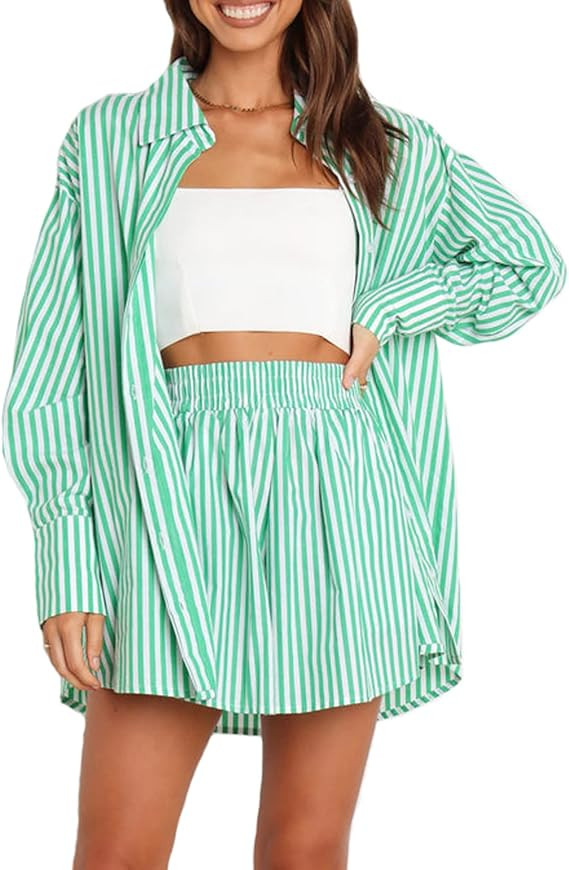 Womens Casual 2 Piece Outfit Set Oversized Tracksuit Sweatsuit Long Sleeve Shirt Loose High Waist... | Amazon (US)