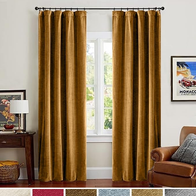 Amazon.com: Lazzzy Velvet Blackout Curtains Brown Thermal Insulated Curtains 84 Room Darkening Wi... | Amazon (US)