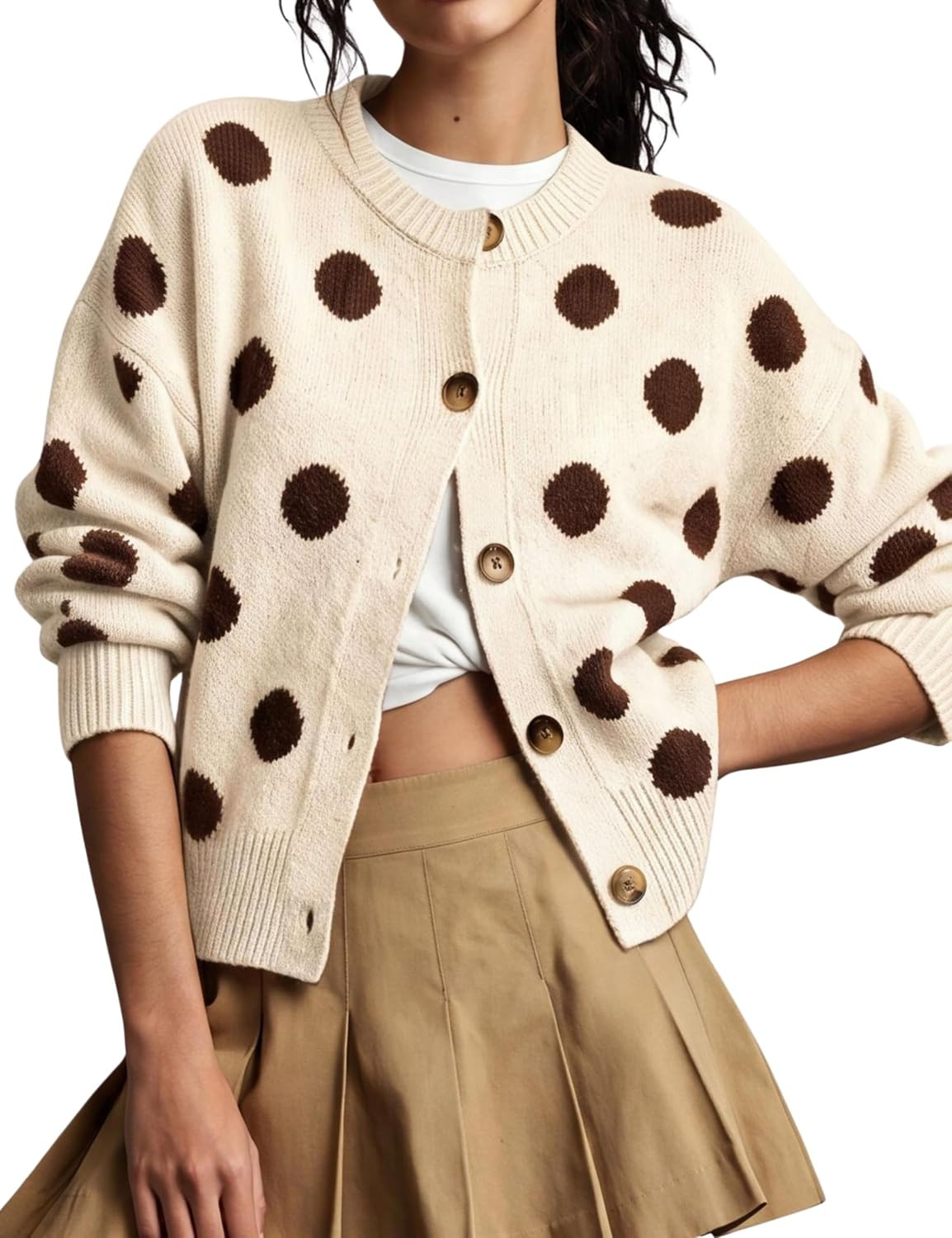 MINSURE Women Polka Dot Knit Cardigan Crewneck Button Down Sweater Jacket | Amazon (US)