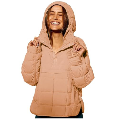Smoneyful Womens Quilted Pullover Puffer Jacket Lightweight Oversized Hooded Puffer Coat Winter Warm Outerwear with Pocket | Amazon (US)