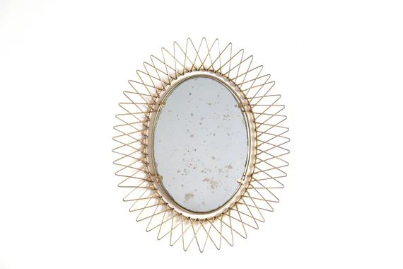 French Oval Sunburst Mirror 1960s / Boho Chic France Golden - Etsy | Etsy (US)