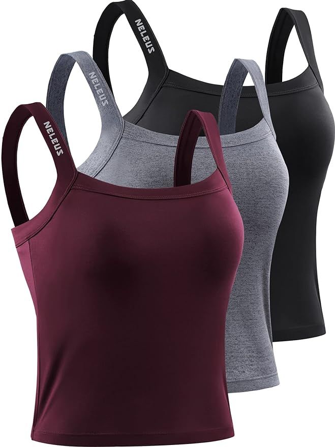 NELEUS Women's 3 Pack Athletic Compression Tank Top with Sport Bra Running Shirt | Amazon (US)