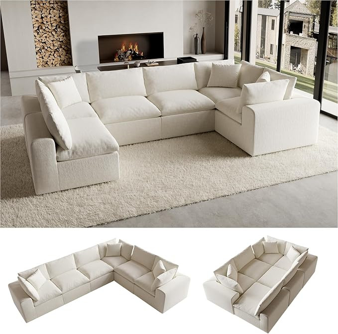 130" Oversized Boneless Cloud Couch, Modular Sectional Couches for Living Room, U Shaped with Dee... | Amazon (US)