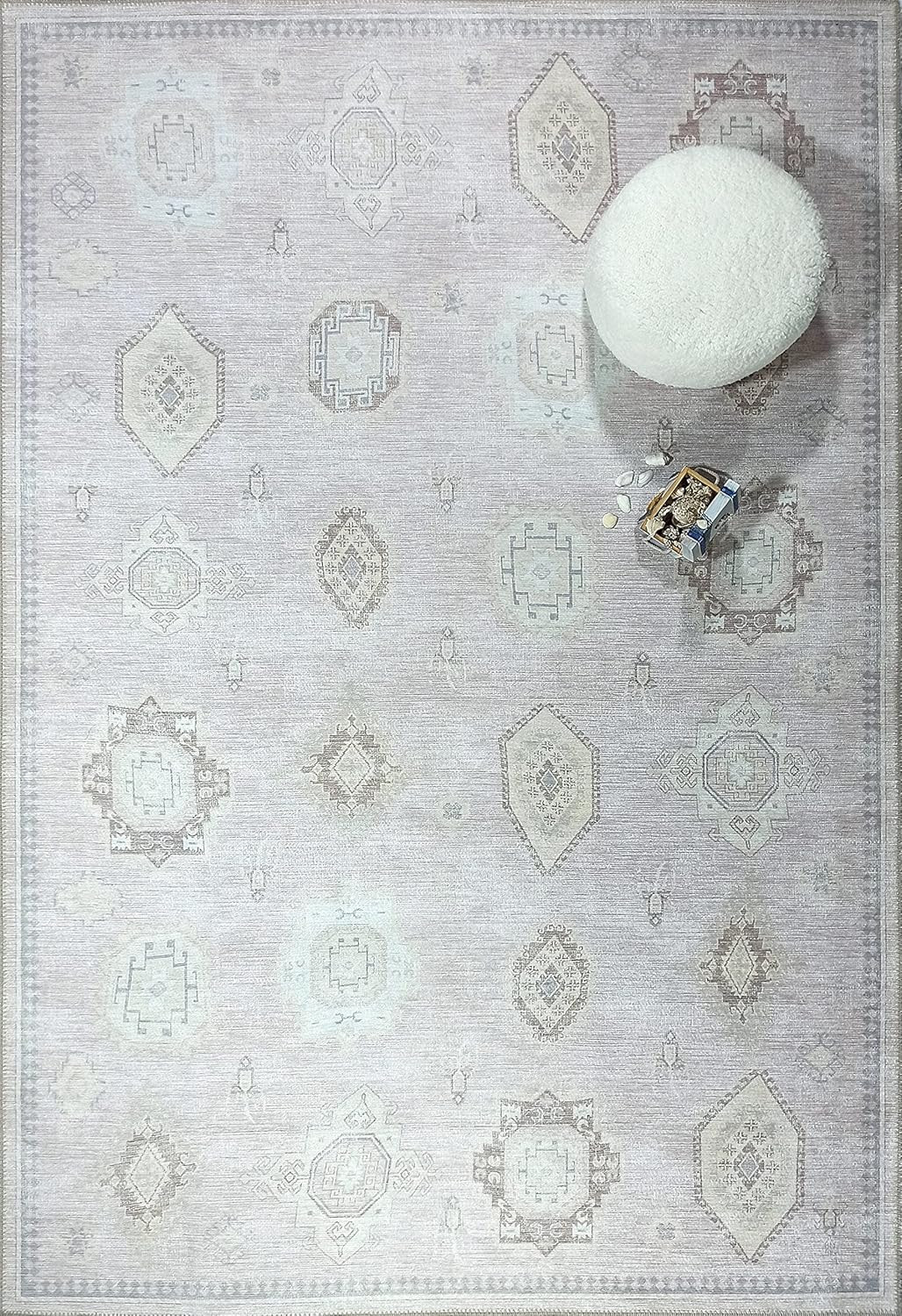 Antique Oushak Rug, Shades of Beige, Pale Blush Boho Chic Luxury Turkish Diamond Vintage Persian ... | Amazon (US)