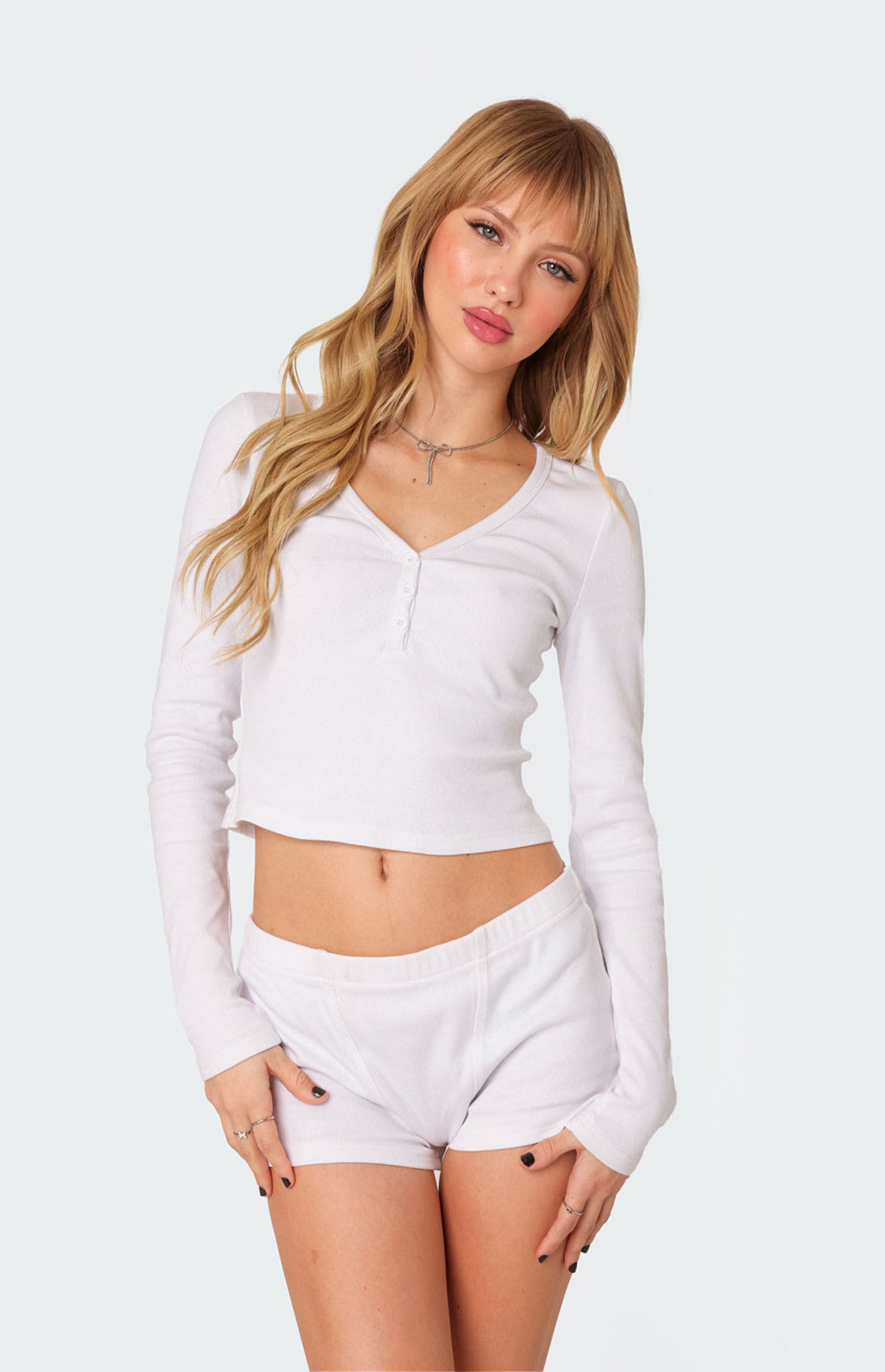 Edikted Women's Rebekah Long Sleeve Ribbed Top in White - Size XL | PacSun