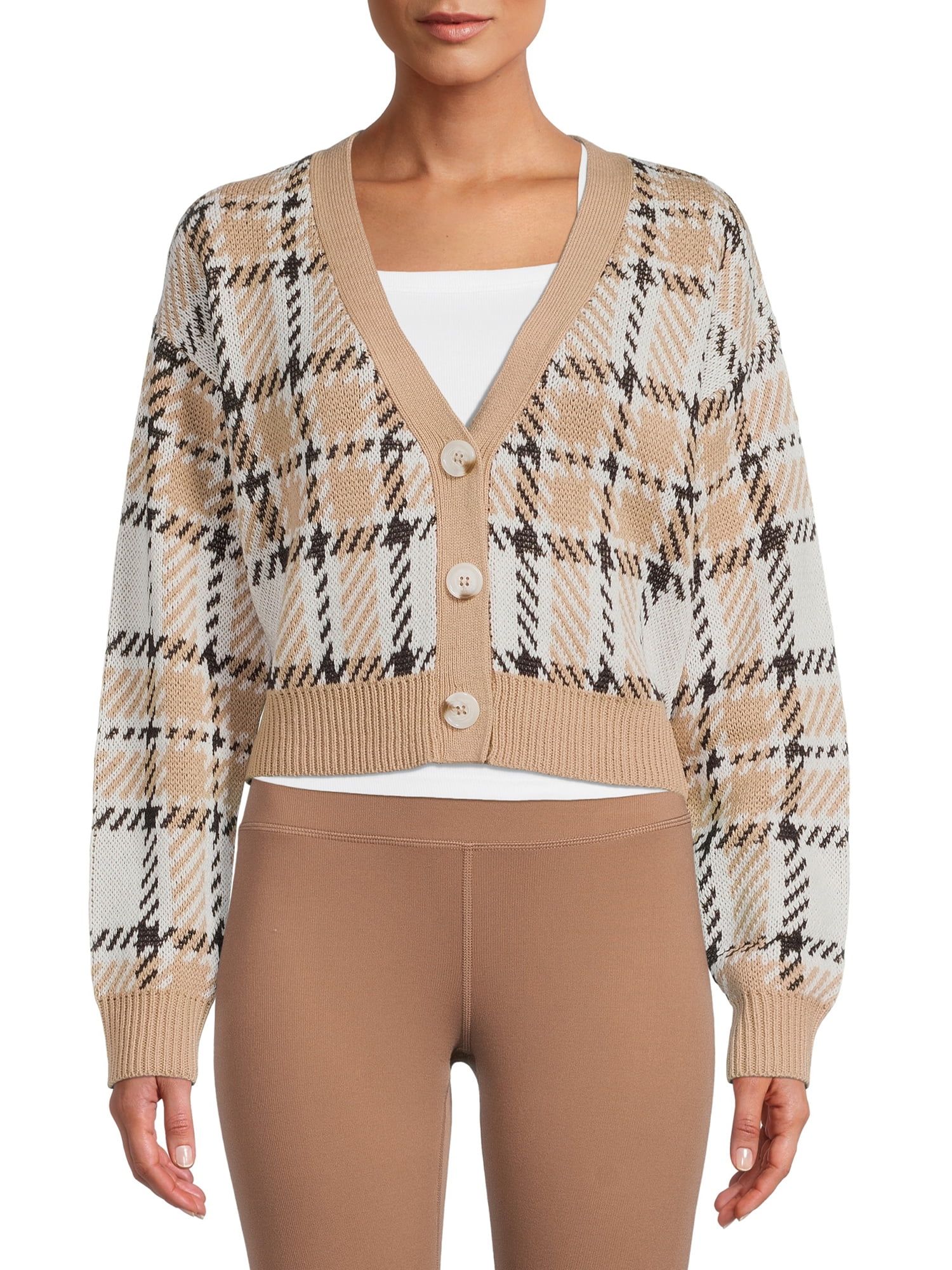 No Boundaries Juniors' Cropped Plaid Cardigan Sweater | Walmart (US)