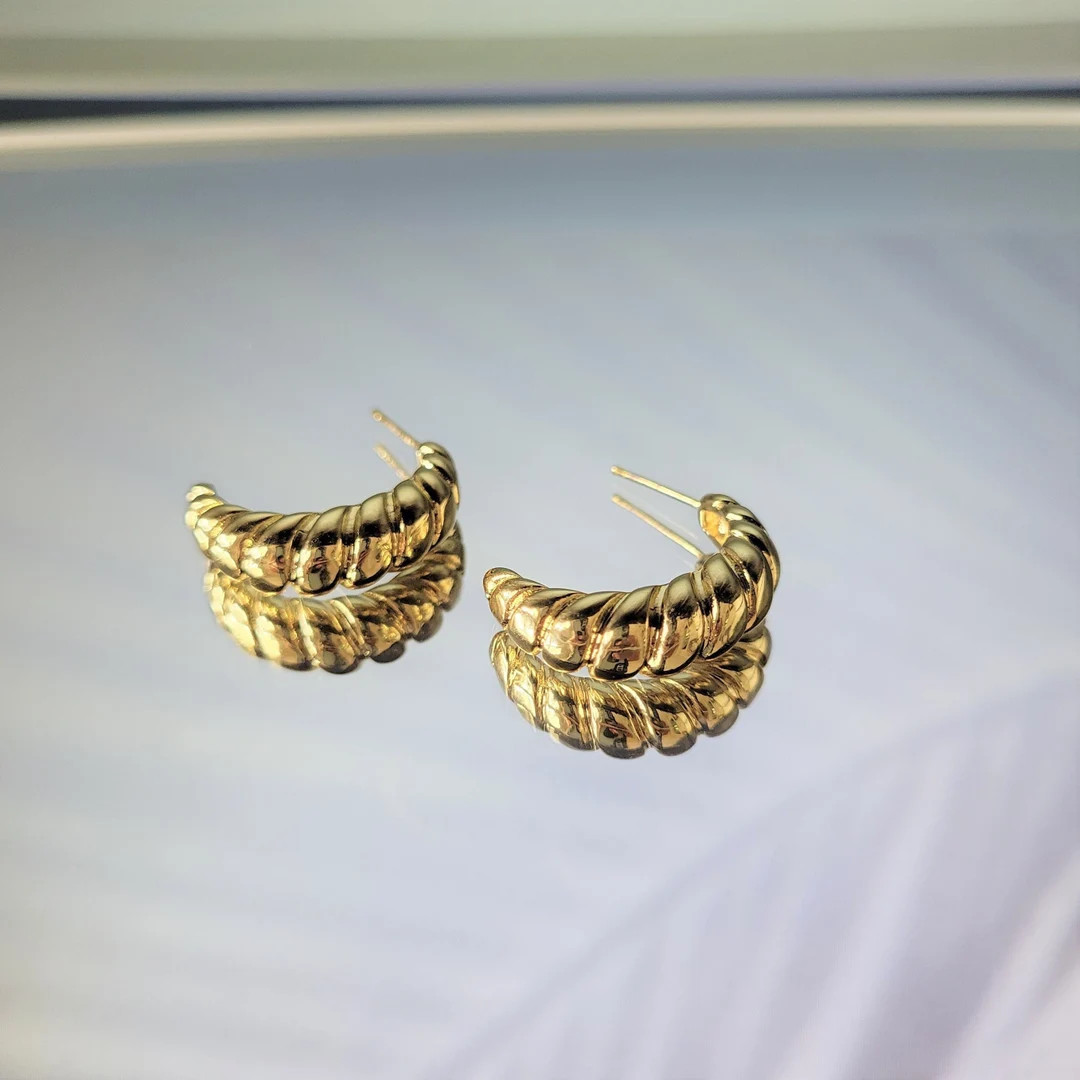 14K Gold Filled Croissant Half Hoop Dome Earrings. Classic - Etsy | Etsy (US)