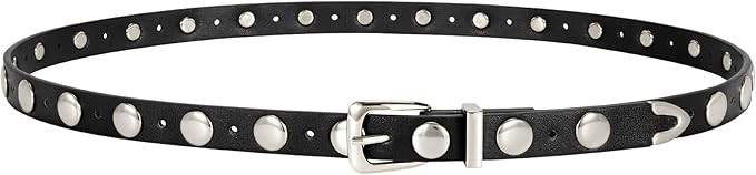JASGOOD Women Studded Belt Skinny Leather Belt Ladies Thin Waist Belt Fashion Leather Belt for Je... | Amazon (US)