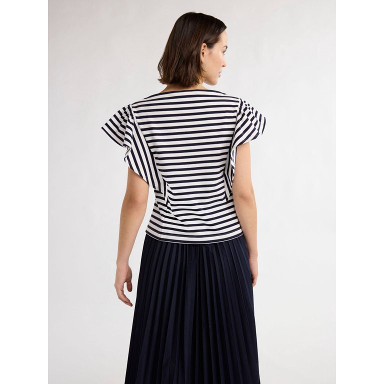 Free Assembly Women’s and Women's Plus Cotton Tee with Short Flutter Sleeves, Sizes XS-4X | Walmart (US)