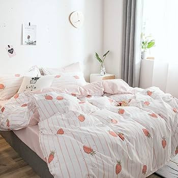 Erosebridal Strawberry Comofrter Cover, Kids Cute Fruit Duvet Cover Queen Size, Kawaii Strawberry... | Amazon (US)