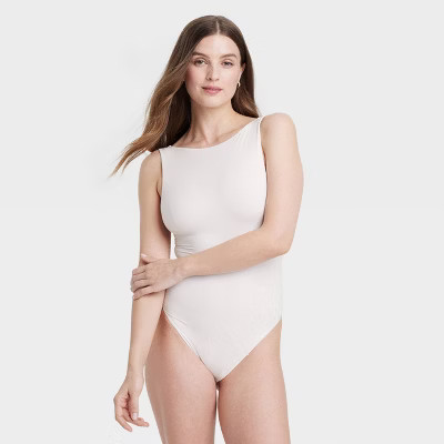 Women's Luxe Stretch Boatneck Thong Bodysuit - Auden™ White XL: Nylon Spandex Blend, Pullover, Cotton Gusset, Machine Washable | Target