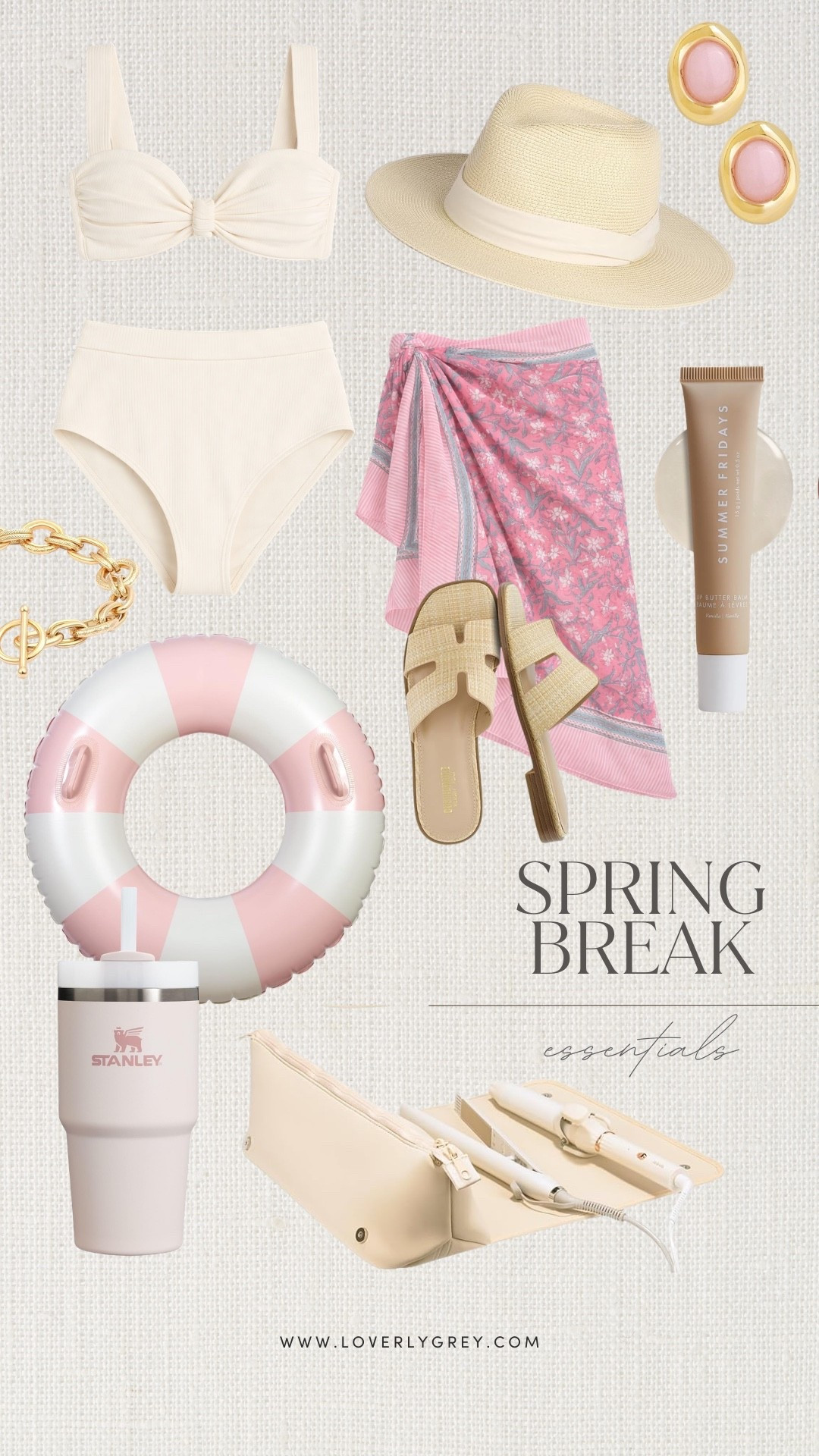 Spring break is right around the corner and here are all your essentials you need to pack! A cute swim suit paired with a floral cover up and pair of sandals! You can actually grab all of these pieces from Amazon too. Along with the striped float, Stanley cup, and Summer Fridays lip moisturizer!

#LTKSeasonal #LTKootd #LTKgrwm