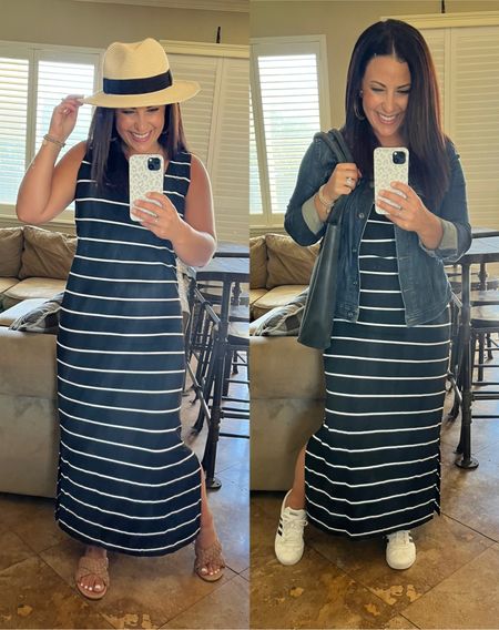 One striped maxi dress, two ways! Wear now, summer style, perfect for vacation, traveling or a relaxed date night or add a denim jacket and sneakers for an easy teacher outfit or casual fall look. 
I am wearing a small, this dress is petite friendly, I’m 5’2”. Comes in many colors and sizes s-3x. 

#LTKFind #LTKBacktoSchool #LTKstyletip