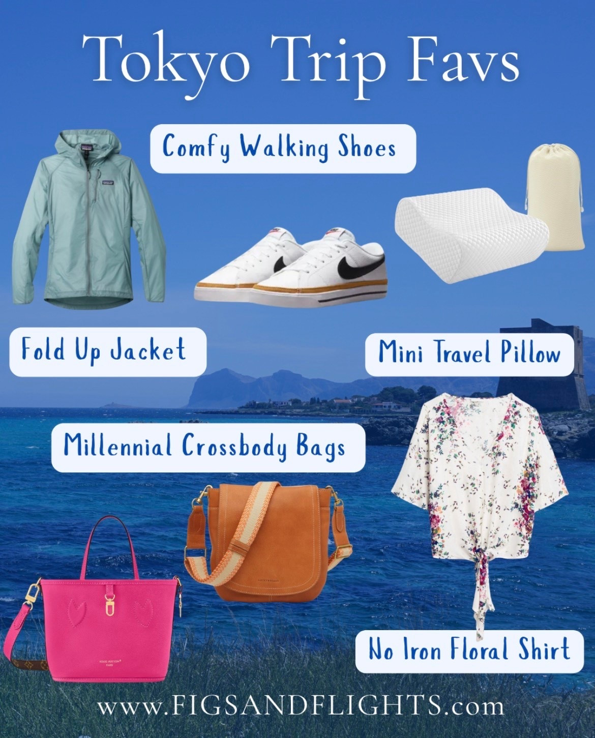 My favorites from the Tokyo Trip, as seen on YouTube! A fold up jacket, comfy walking shoes, a mini travel pillow, hi-low millennial crossbody bags and a no iron floral shirt.

#LTKvlog #LTKTravel