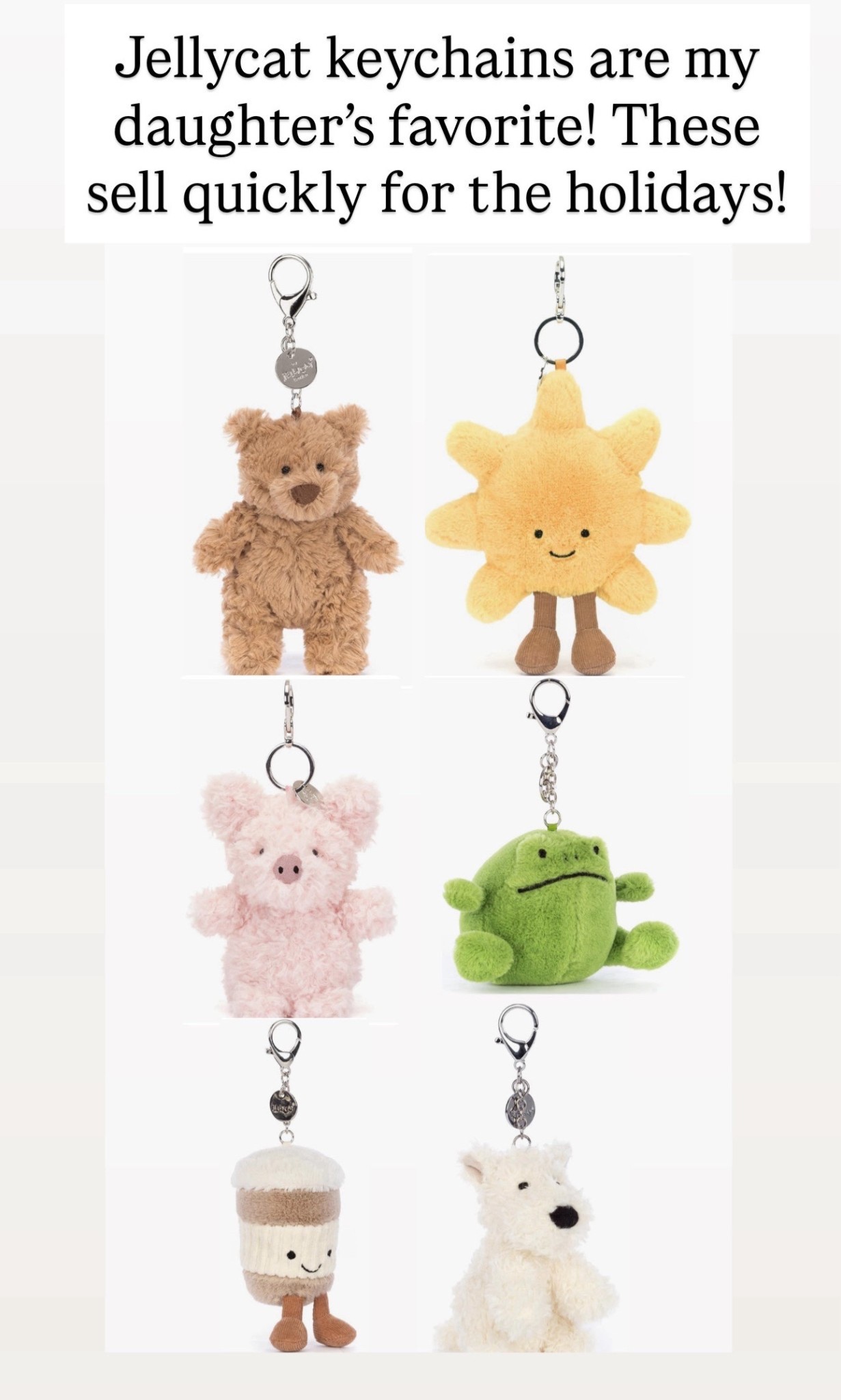 Jellycat key chains for girls 

#LTKGiftGuide #LTKHoliday