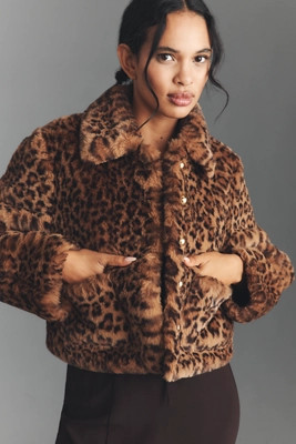 Maeve Faux-Fur Leopard Crop Jacket | Anthropologie (US)