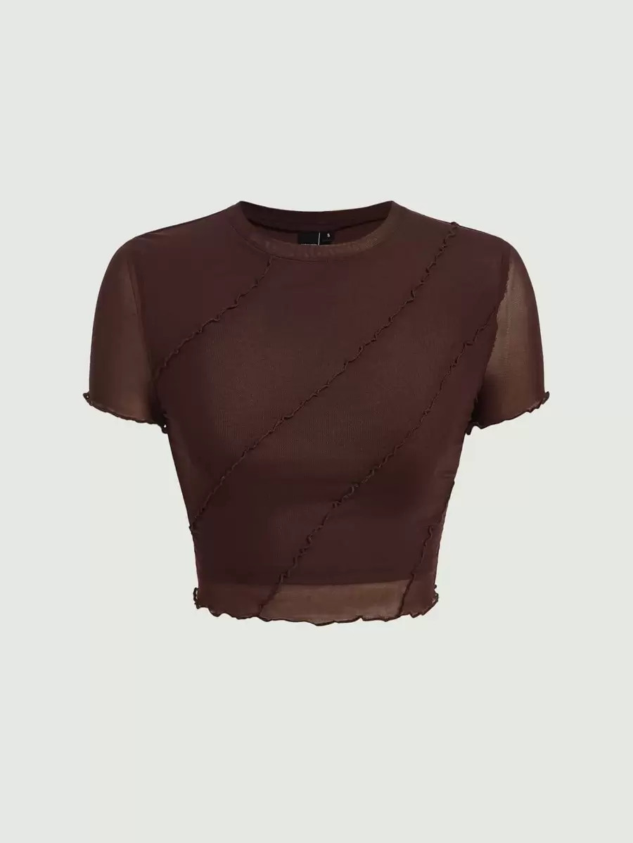 SHEIN MOD Lettuce Trim Mesh Panel Crop Tee | SHEIN