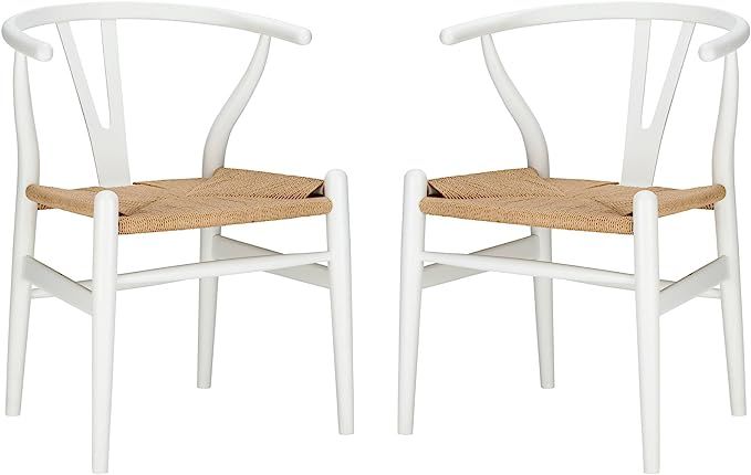 Poly and Bark Weave Modern Wooden Mid-Century Dining Chair, Hemp Seat, White (Set of 2) | Amazon (US)