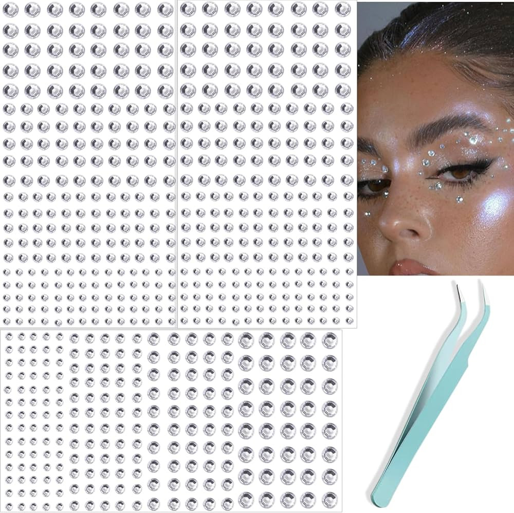 NOOEPC 660Pcs Face Gems Hair Gems, Self-Adhesive Face Jewels Eye Jewels Rhinestones 3/4/5/6 mm DI... | Amazon (US)