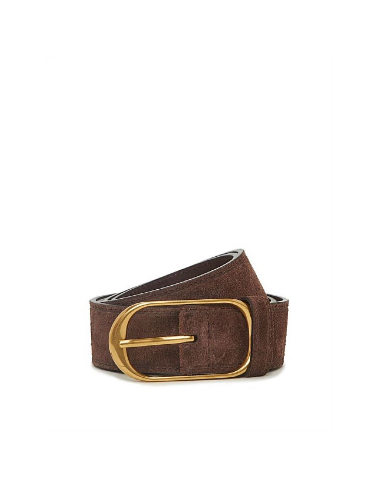 Chocolate Brown Suede Belt with Gold Buckle | David Jones (Australia & New Zealand)